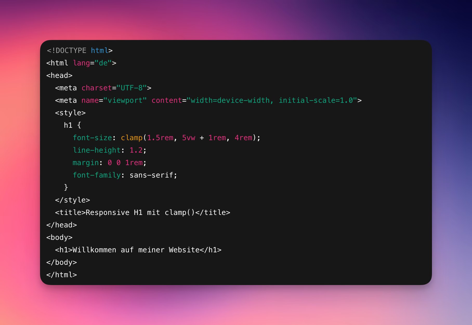 Ein einfaches Code-Beispiel für die Anwendung von clamp()