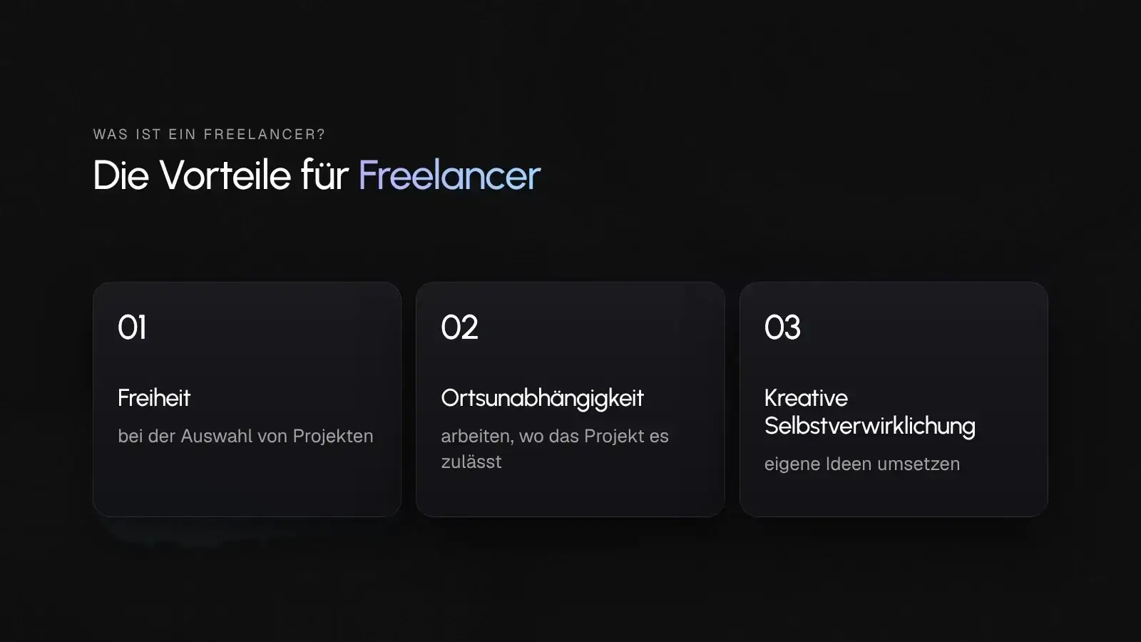 Drei Vorteile für Freelancer, Freiheit bei der Projektauswahl, Ortsunabhängigkeit und kreative Selbstverwirklichung