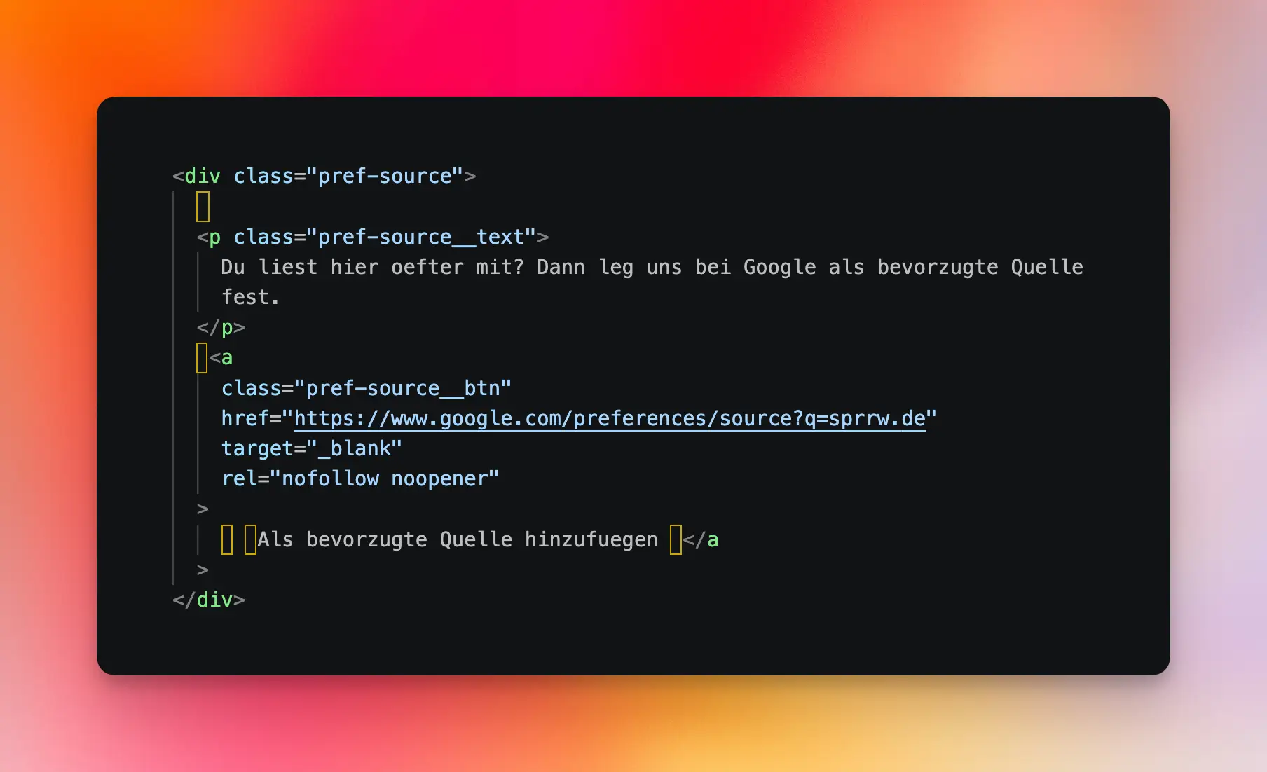 Beispiel für den Preferred-Sources-Button am Ende eines Beitrags