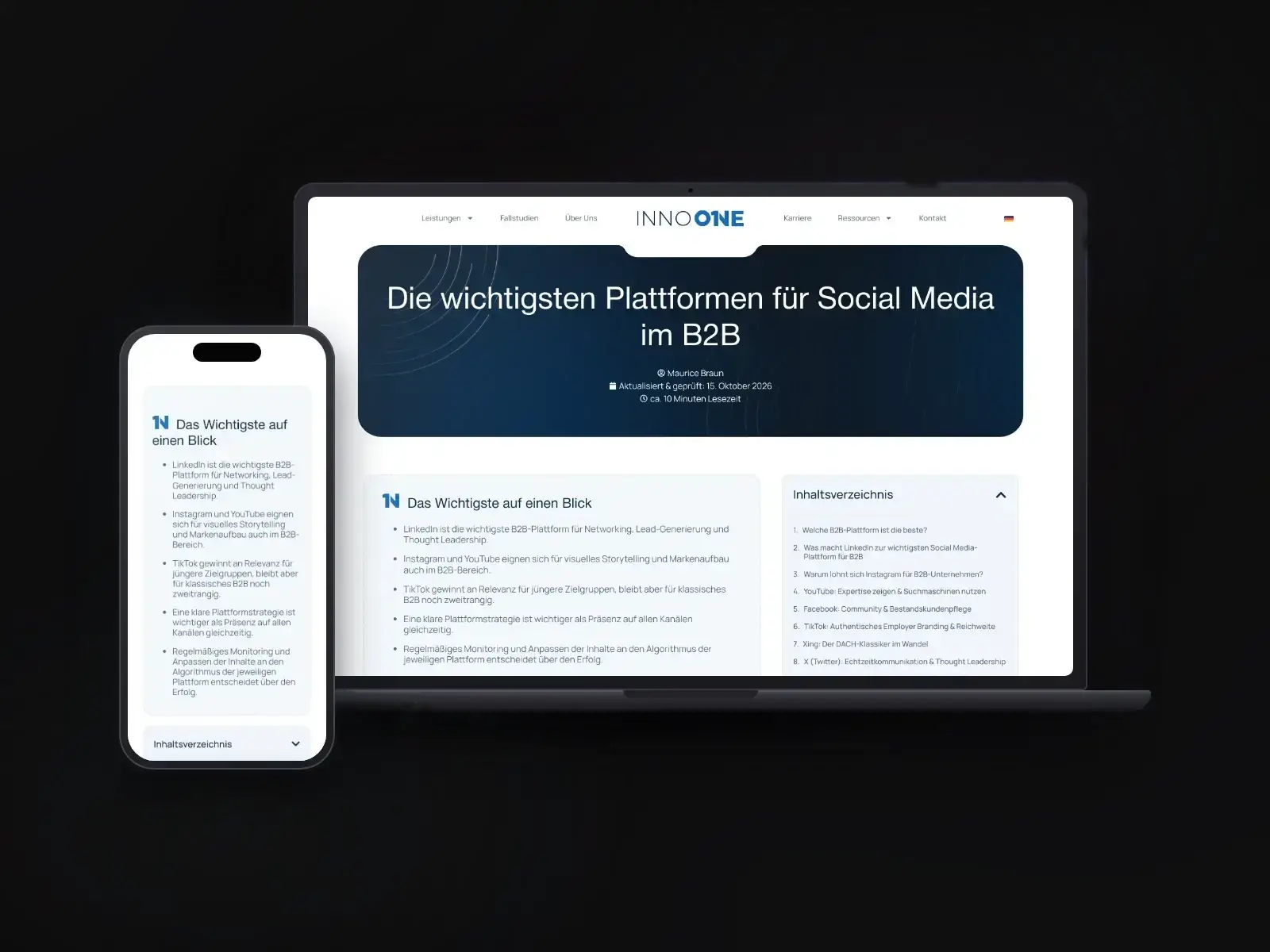 Website inno one auf Laptop und Smartphone
