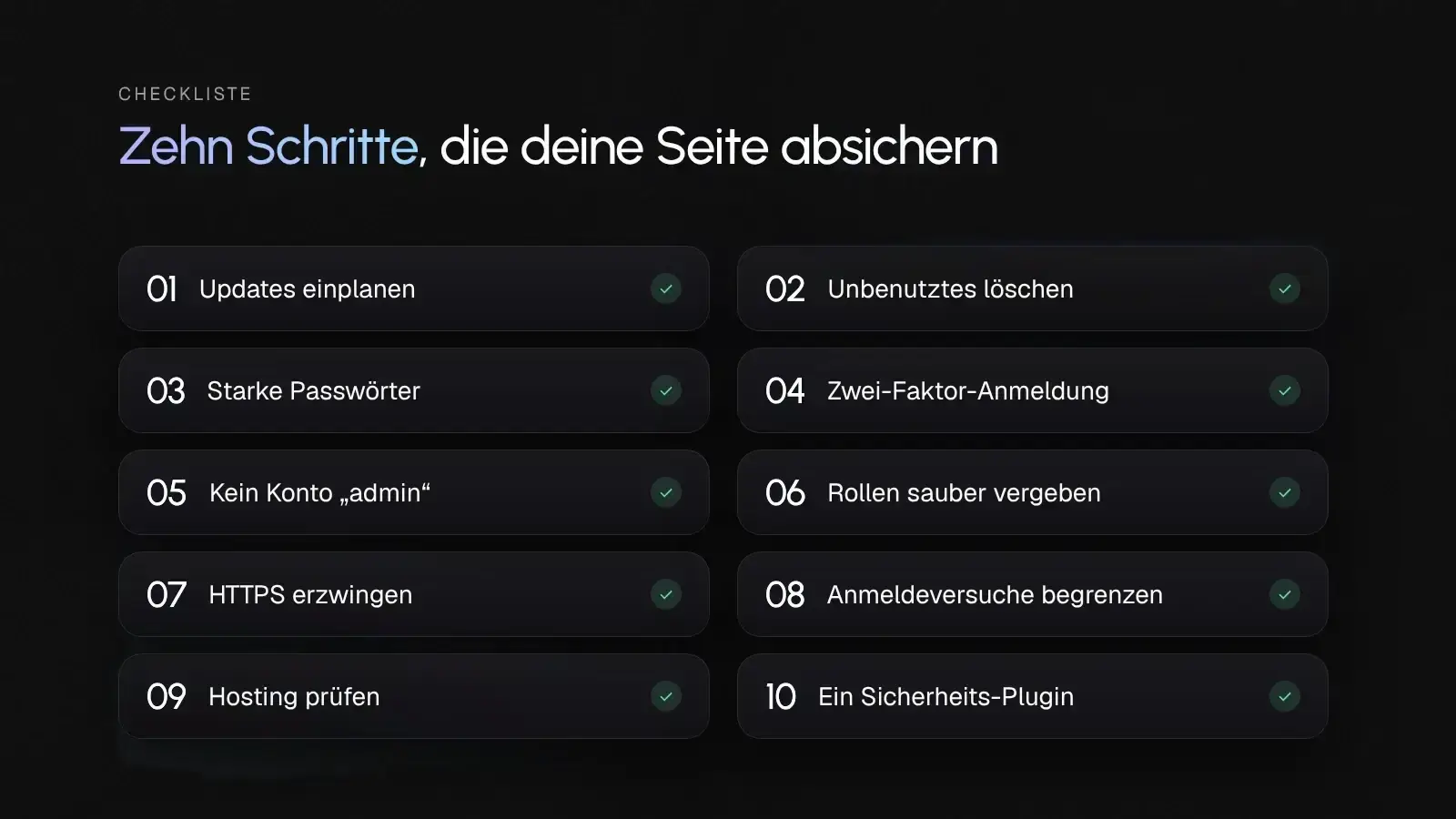 Checkliste mit zehn Schritten zur Absicherung einer WordPress-Website